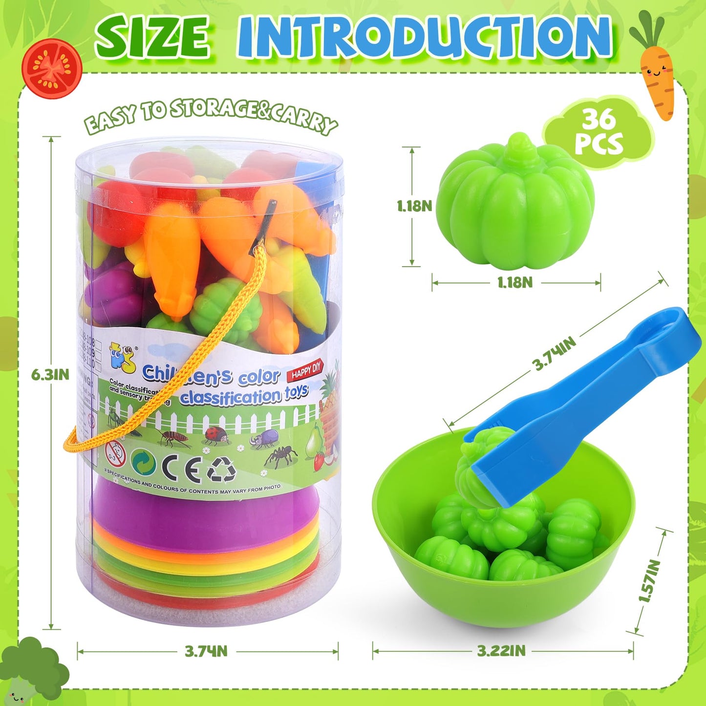 TSYAN Counting Vegetables: Sensory Sorting Bowls for Preschool & Fine Motor