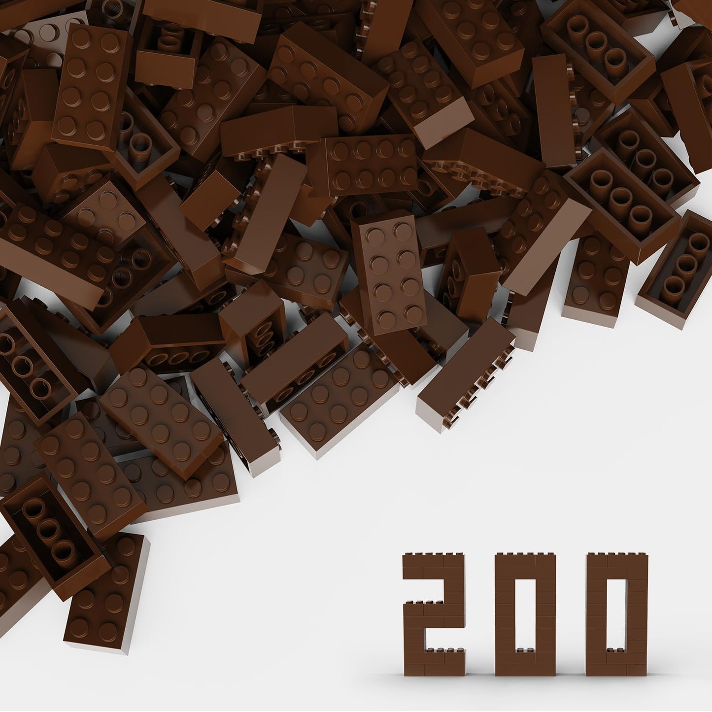TTEHGB TOY Classic Bulk Brick 2x4 – 200 Brown Building Bricks, Compatible with Major Brands