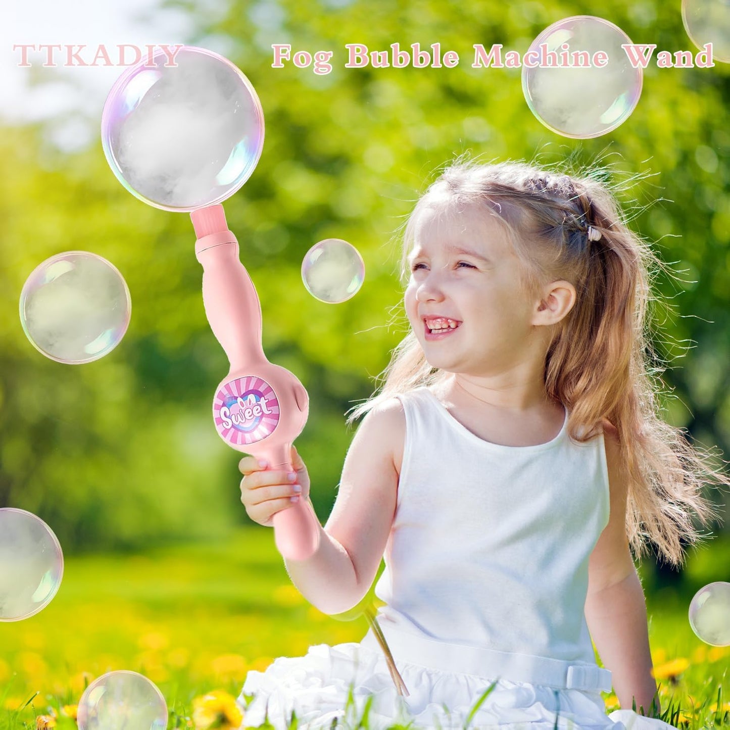 TTKADIY Elastic Bubble Fog Wand – Lights, Music & STEM Toy for Kids, Pink