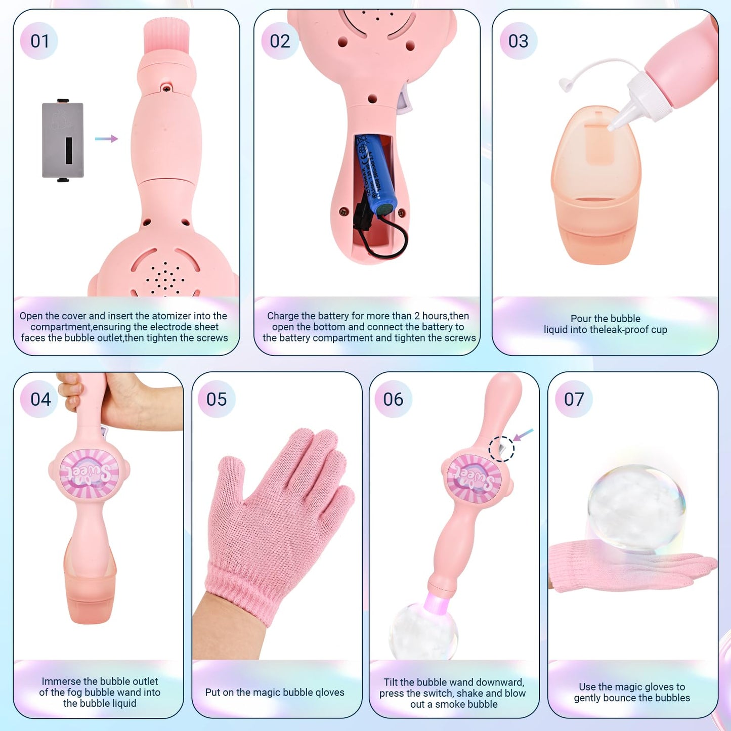 TTKADIY Elastic Bubble Fog Wand – Lights, Music & STEM Toy for Kids, Pink