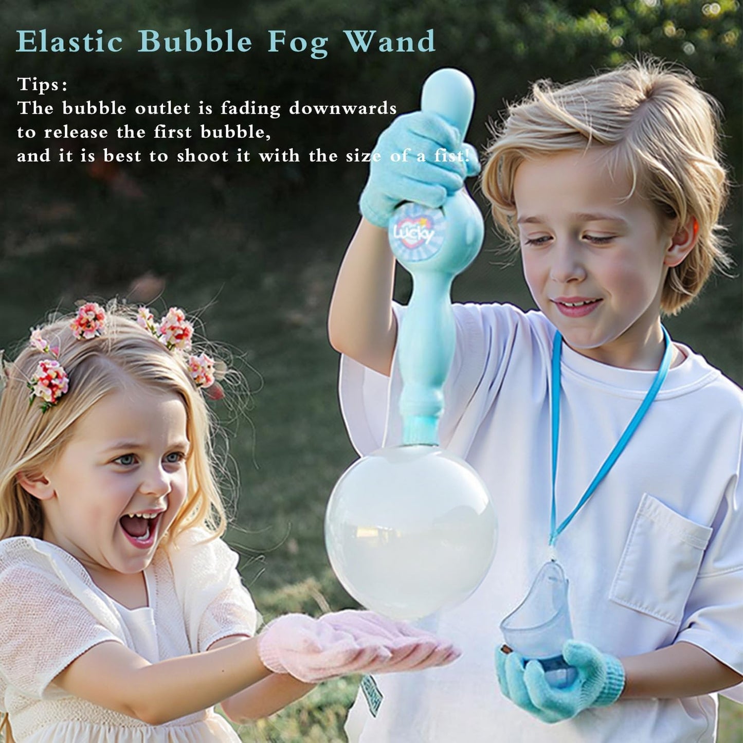 TTKADIY Elastic Bubble Fog Wand – Lights, Music and Water Mist Bubbles for Kids
