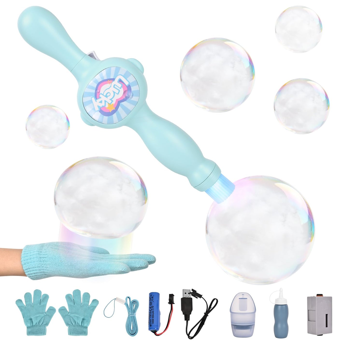 TTKADIY Elastic Bubble Fog Wand – Lights, Music and Water Mist Bubbles for Kids