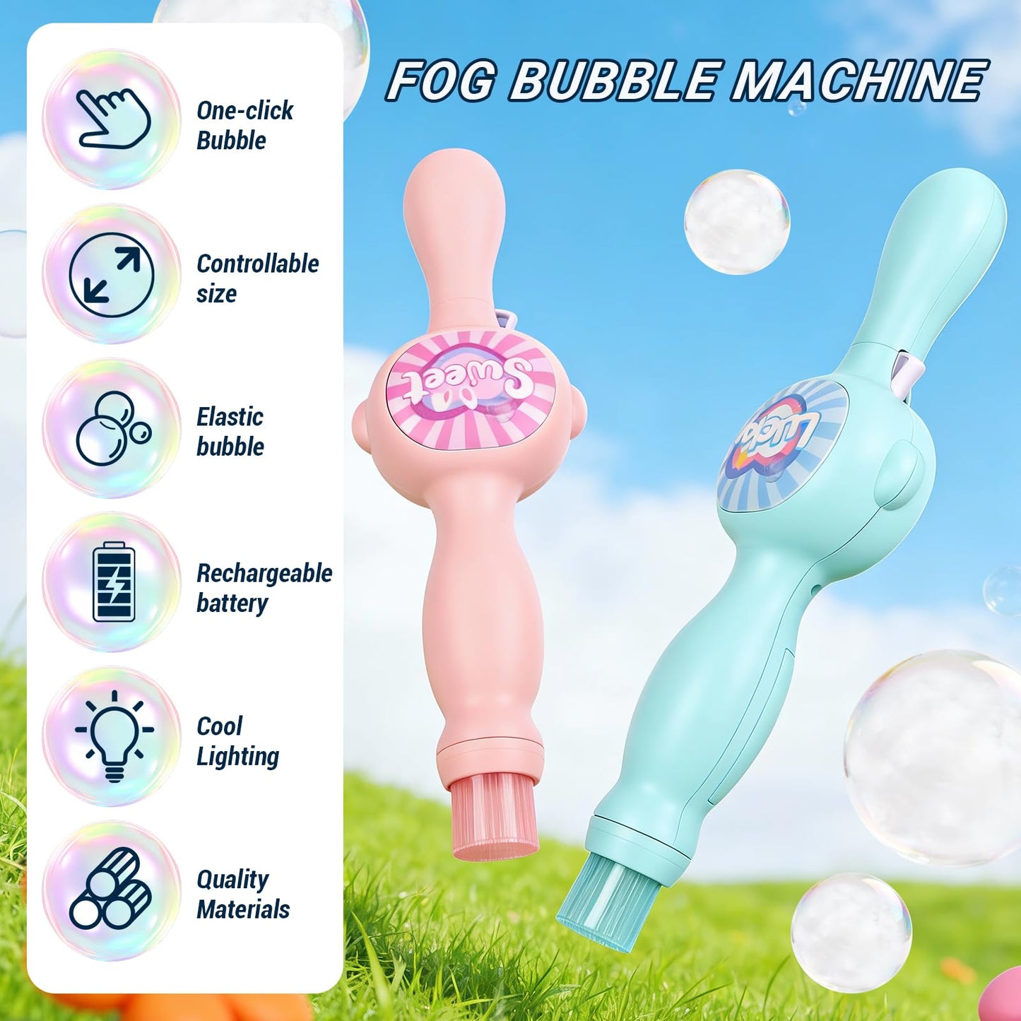 TTKADIY Elastic Bubble Fog Wand – Lights, Music and Water Mist Bubbles for Kids
