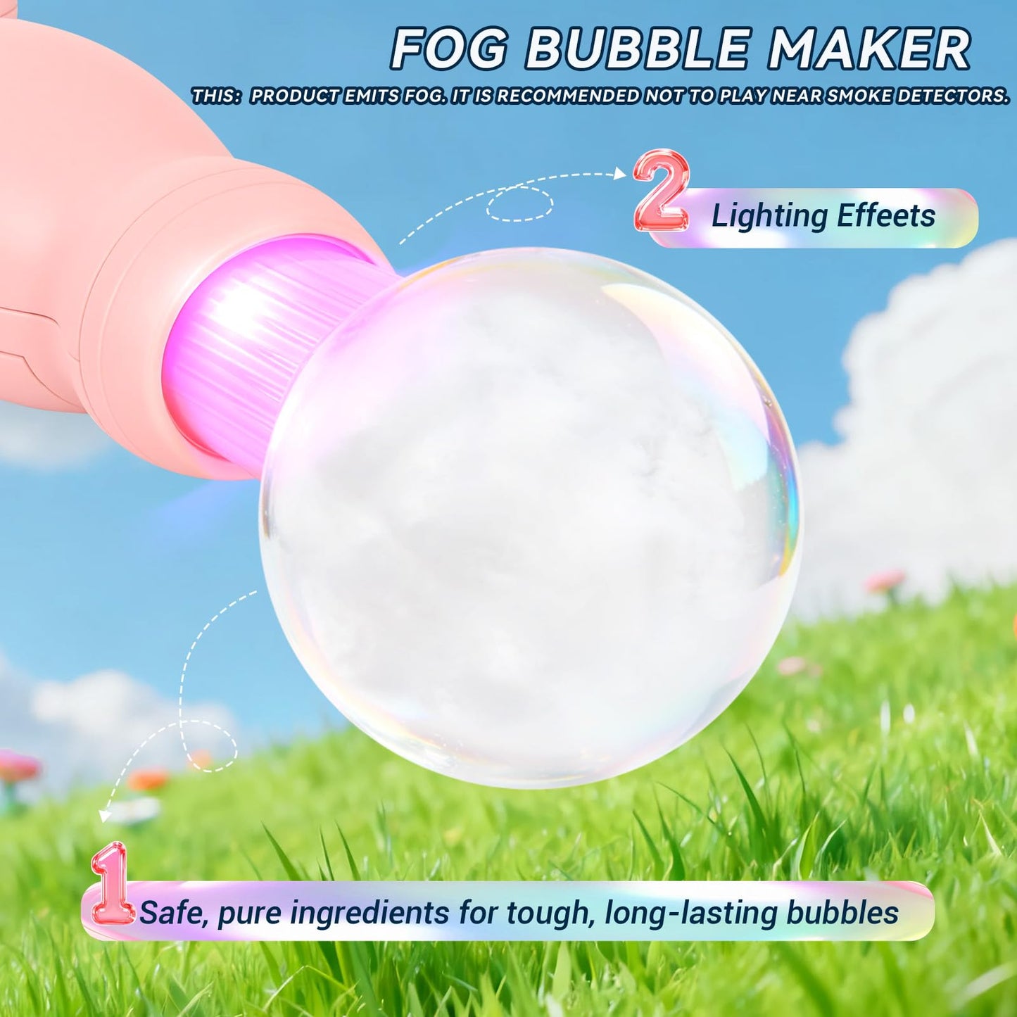 TTKADIY Elastic Bubble Fog Wand – Lights, Music and Water Mist Bubbles for Kids