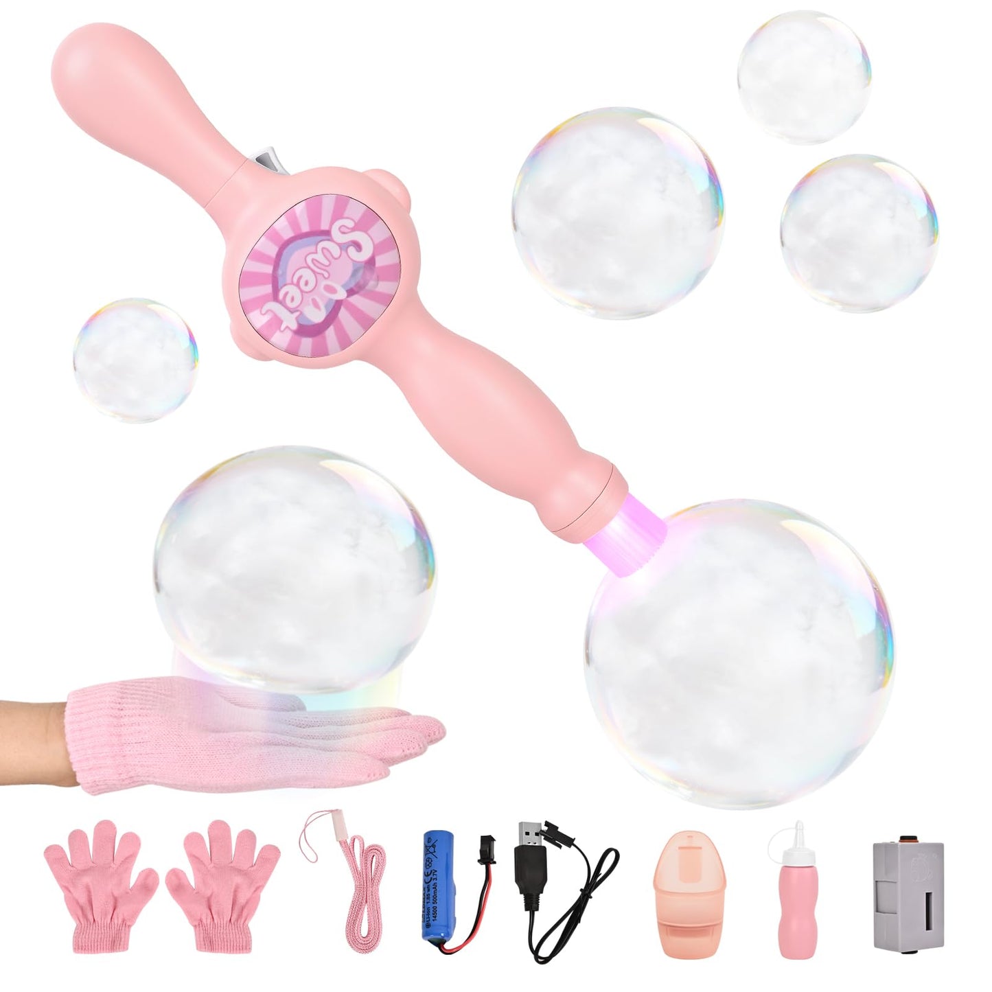 TTKADIY Elastic Bubble Fog Wand – Lights, Music & STEM Toy for Kids, Pink