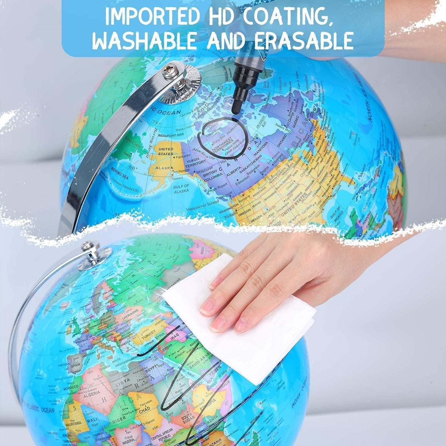 TTKTK AR Illuminated World Globe for Kids – Rewritable Map, Interactive STEM Toy, Night Light