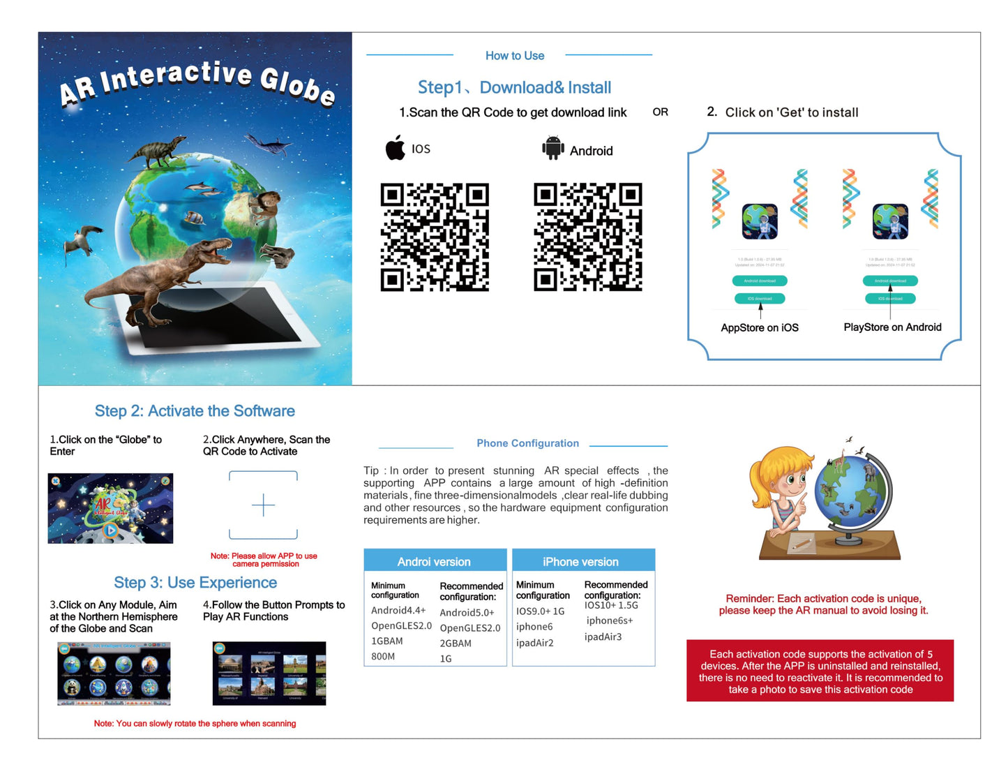 TTKTK AR Illuminated World Globe for Kids – Rewritable Map, Interactive STEM Toy, Night Light