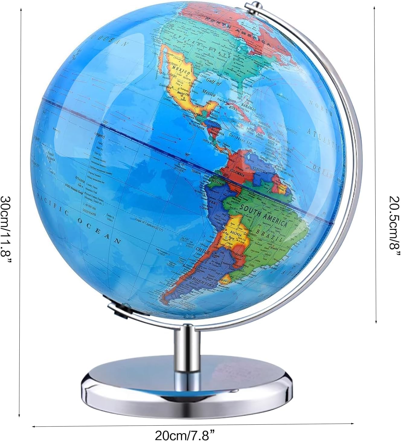 TTKTK World Globe 8-Inch Blue with Stainless Steel Stand – Rotating Educational Globe