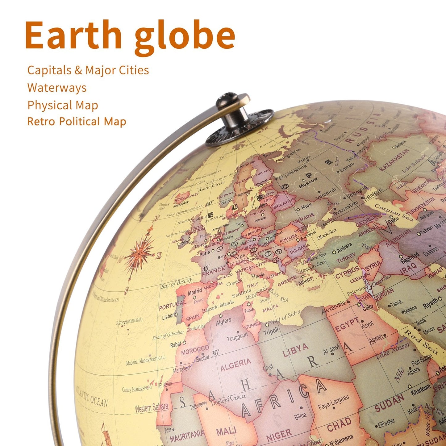 TTKTK Illuminated World Globe with Wooden Stand | 8-Inch LED Desk Globe
