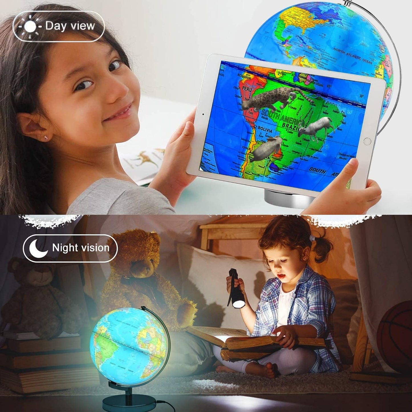 TTKTK AR Illuminated World Globe for Kids – Rewritable Map, Interactive STEM Toy, Night Light