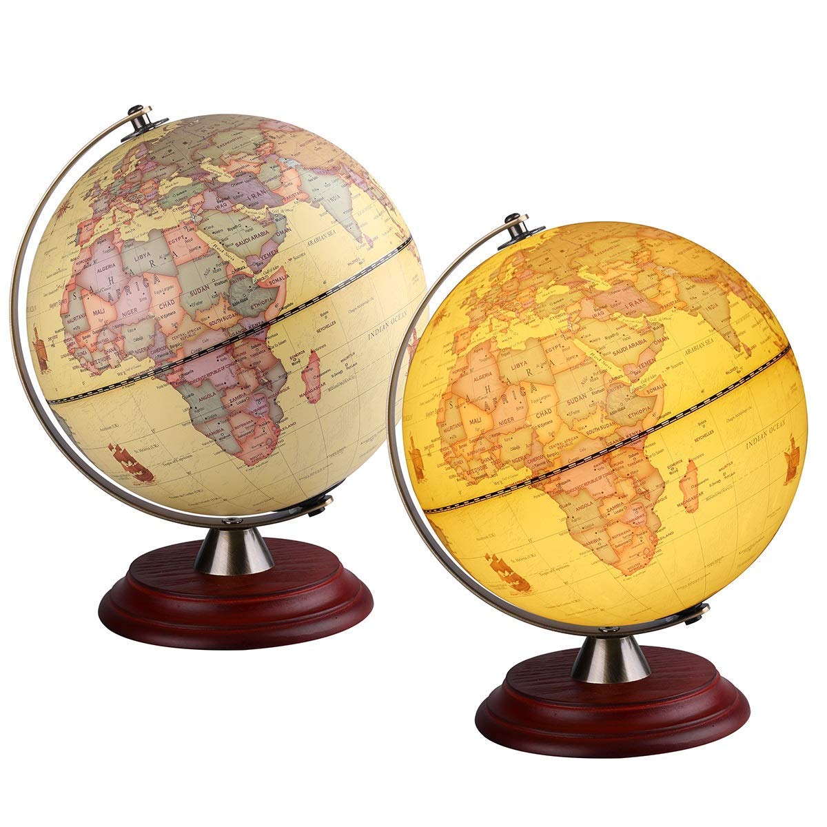 TTKTK Illuminated World Globe with Wooden Stand | 8-Inch LED Desk Globe