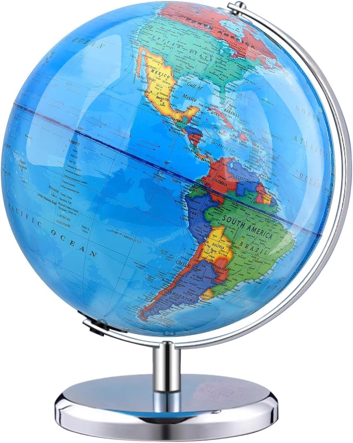 TTKTK World Globe 8-Inch Blue with Stainless Steel Stand – Rotating Educational Globe
