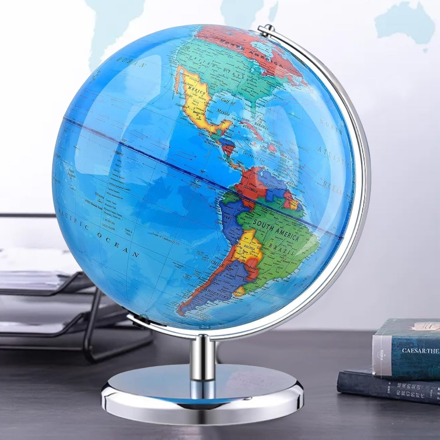 TTKTK World Globe 8-Inch Blue with Stainless Steel Stand – Rotating Educational Globe