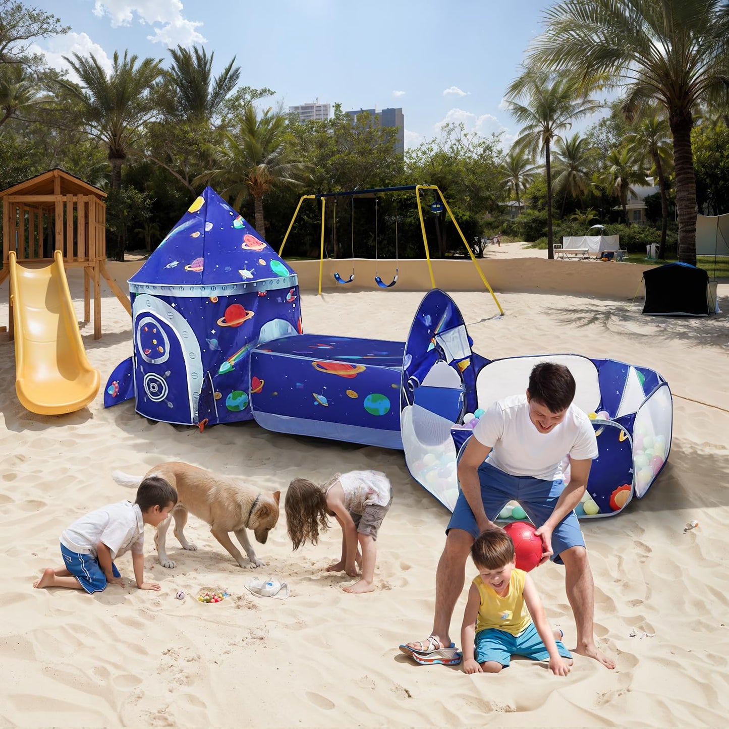 TTLOJ Gift 3pc Rocket Ship Play Tent Set – Ball Pit & Crawl Tunnel