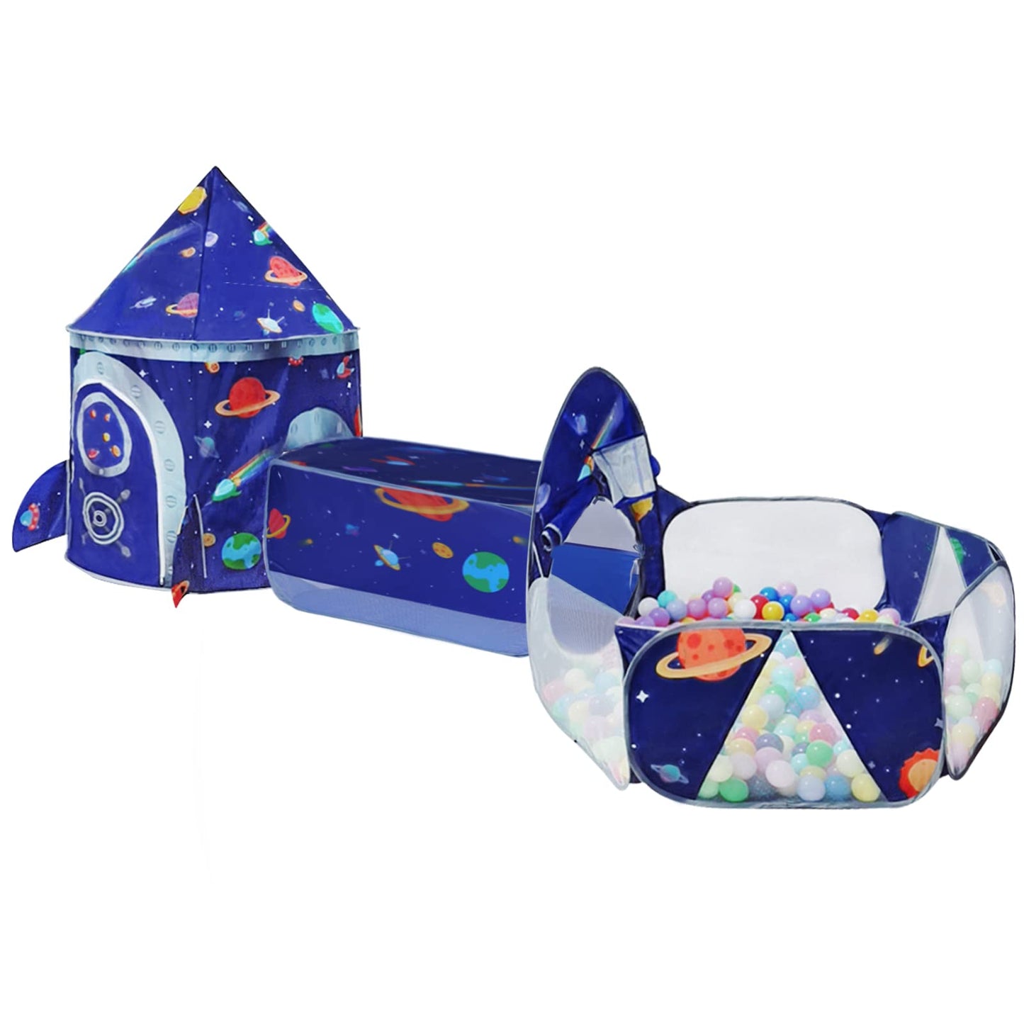 TTLOJ Gift 3pc Rocket Ship Play Tent Set – Ball Pit & Crawl Tunnel