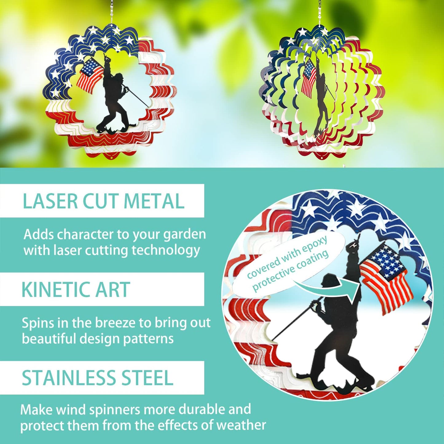 TT & MM Sasquatch Wind Spinner – Metal American Flag Yard Decor