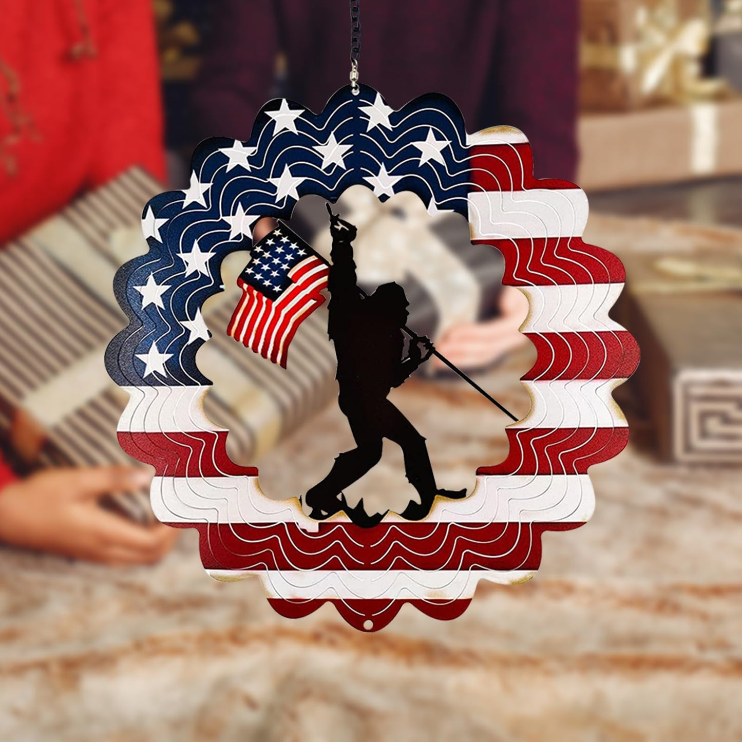 TT & MM Sasquatch Wind Spinner – Metal American Flag Yard Decor