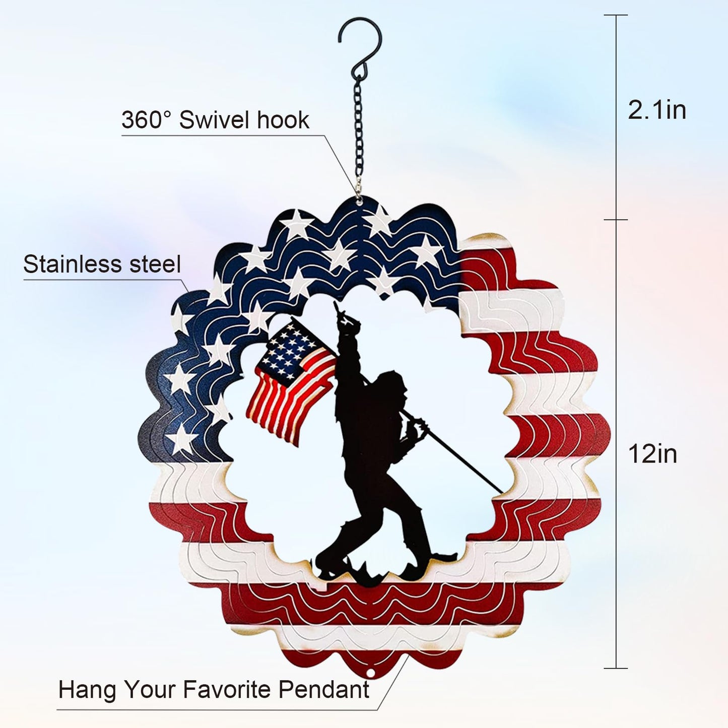 TT & MM Sasquatch Wind Spinner – Metal American Flag Yard Decor