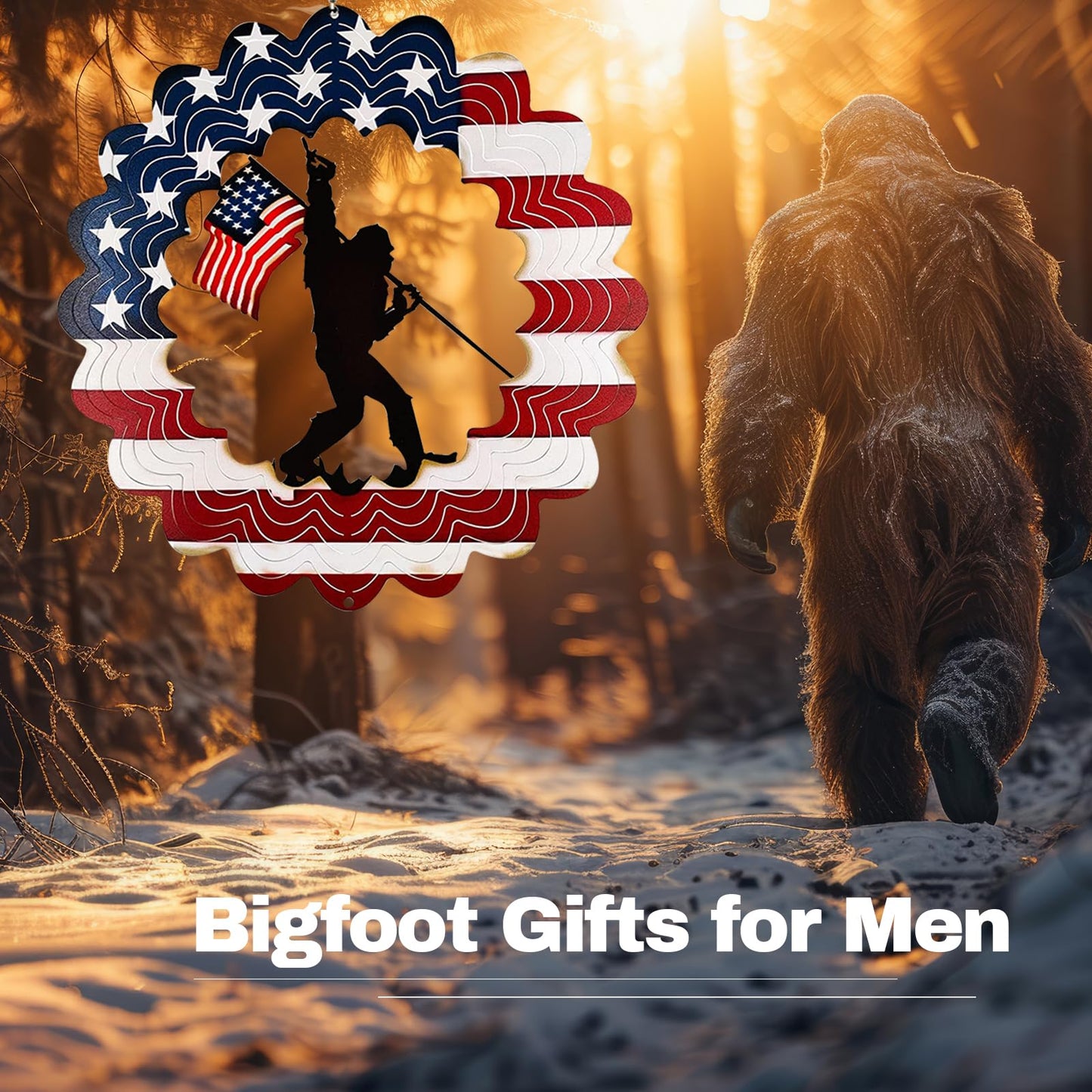 TT & MM Sasquatch Wind Spinner – Metal American Flag Yard Decor