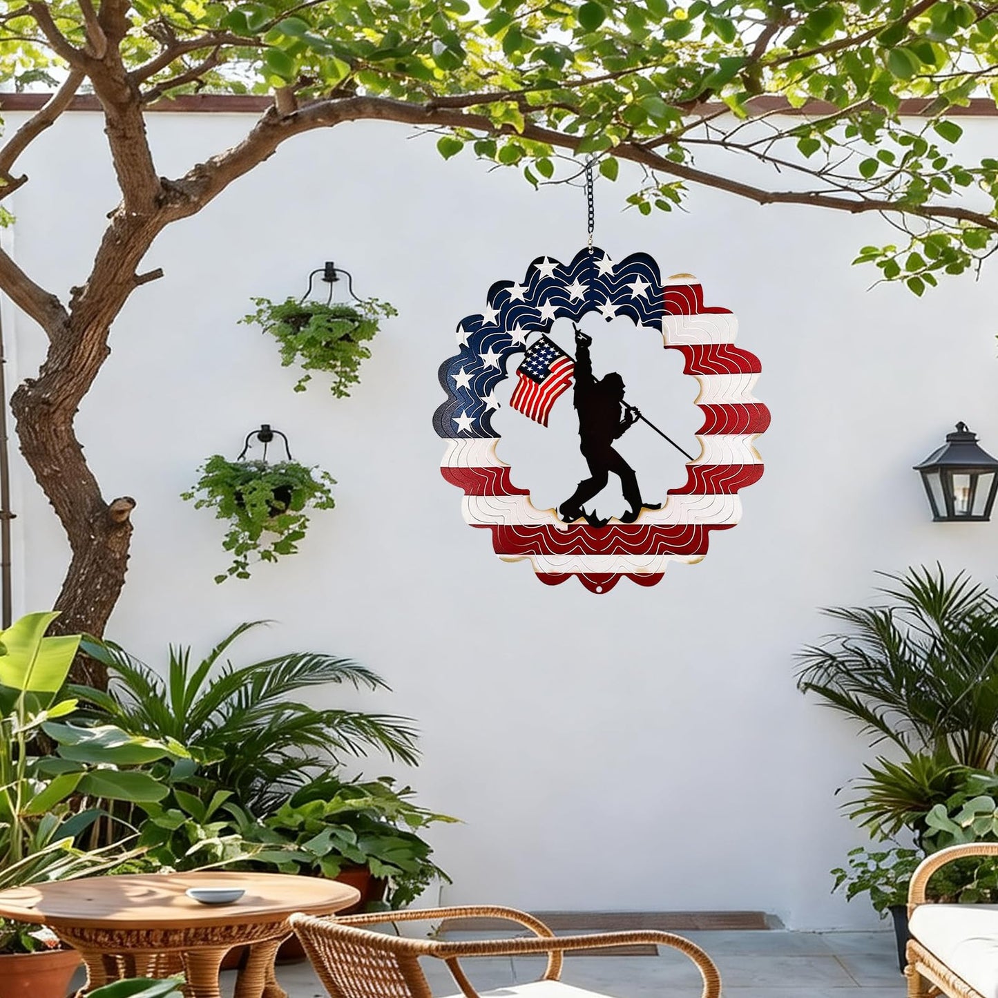 TT & MM Sasquatch Wind Spinner – Metal American Flag Yard Decor