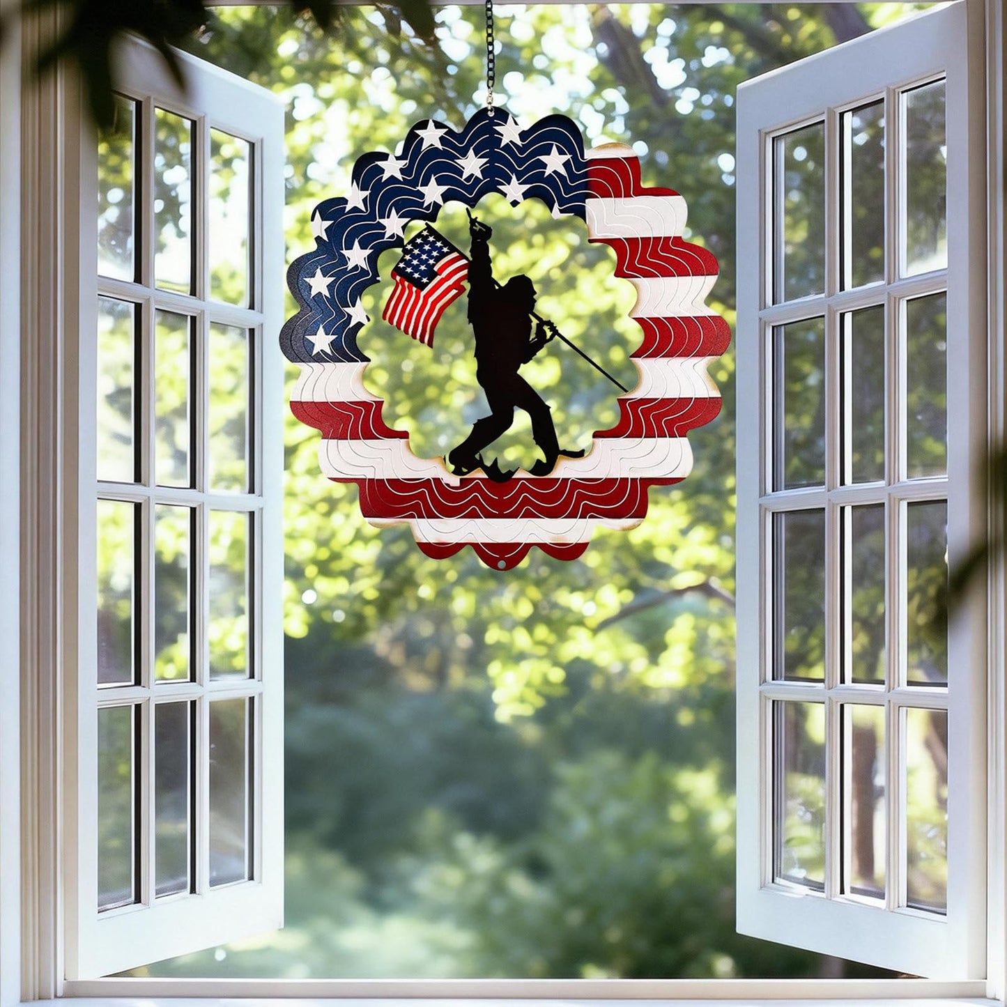 TT & MM Sasquatch Wind Spinner – Metal American Flag Yard Decor