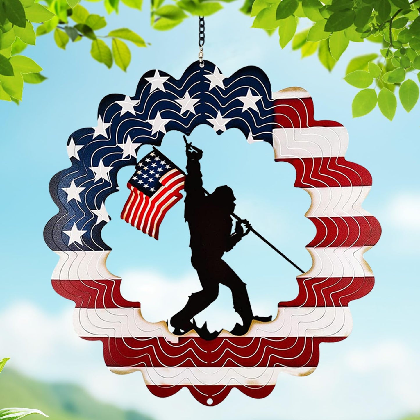 TT & MM Sasquatch Wind Spinner – Metal American Flag Yard Decor