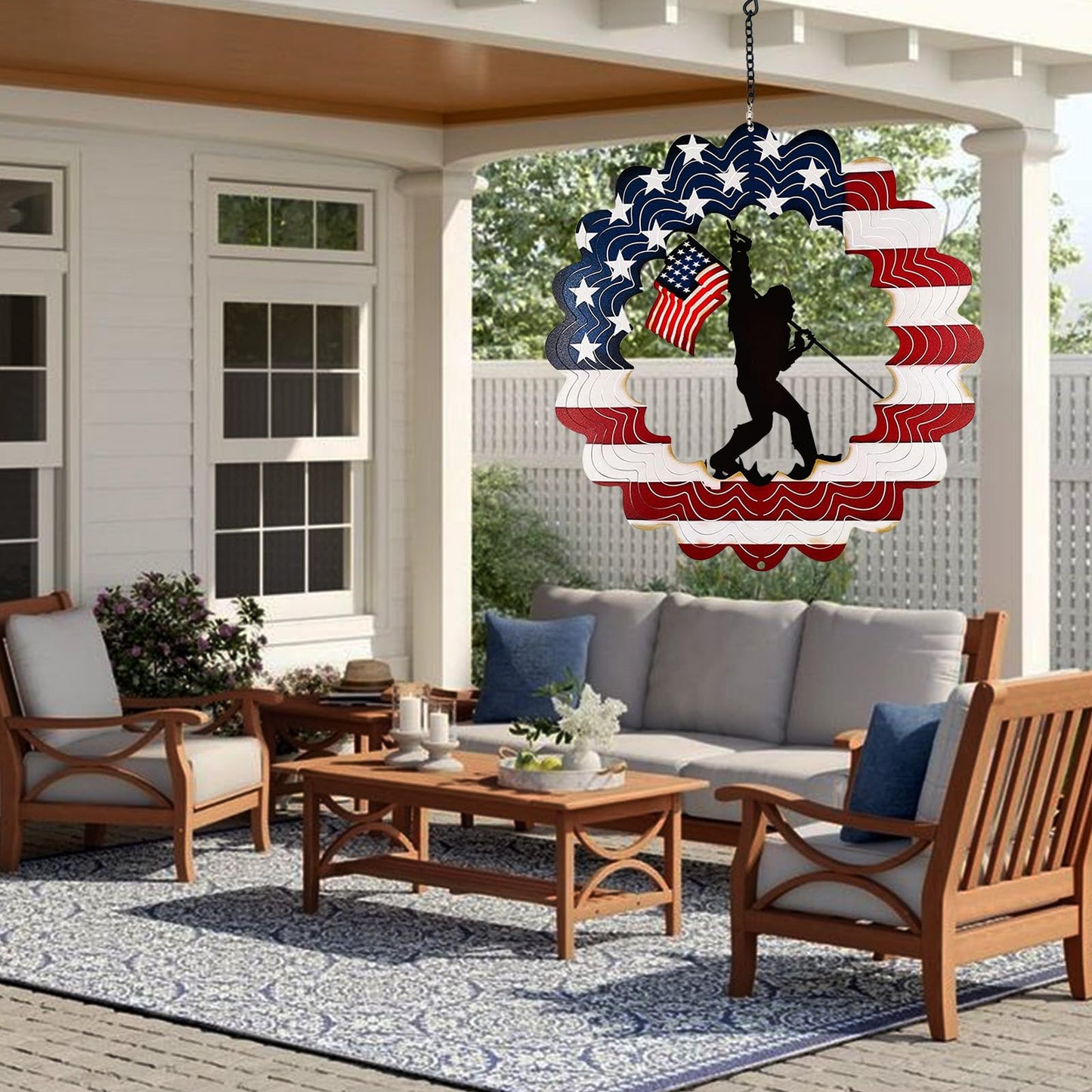 TT & MM Sasquatch Wind Spinner – Metal American Flag Yard Decor