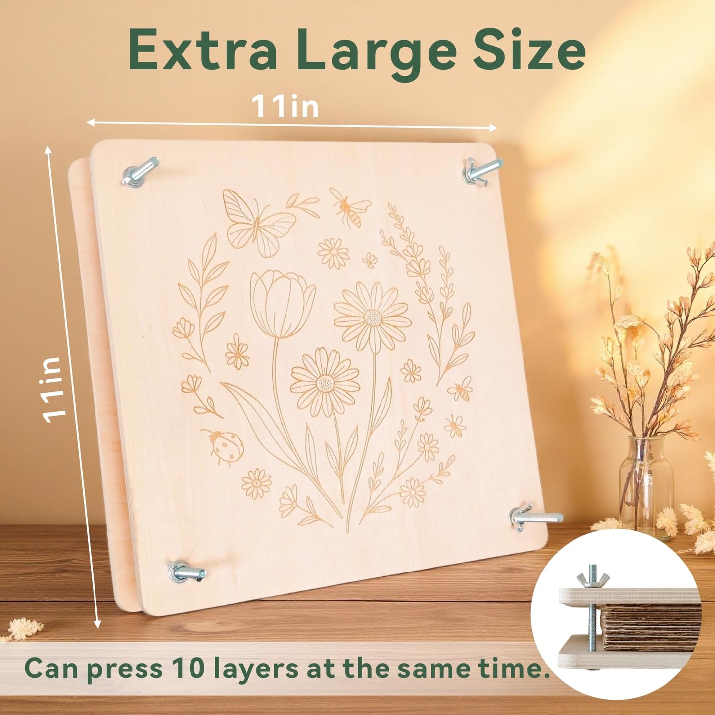 TTUGTTUG Flower Press Kit 11x11 — 10-Layer DIY Floral Press for Art, Weddings & Crafts