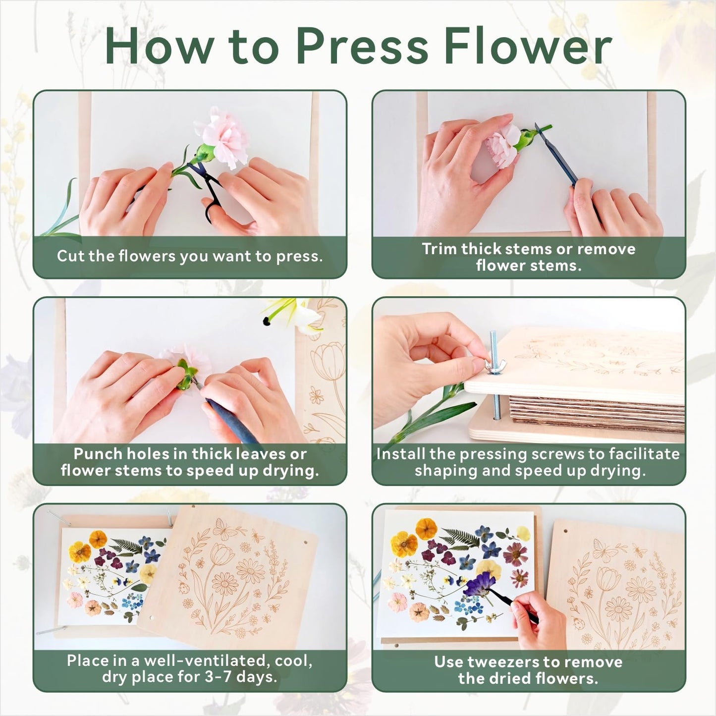 TTUGTTUG Flower Press Kit 11x11 — 10-Layer DIY Floral Press for Art, Weddings & Crafts