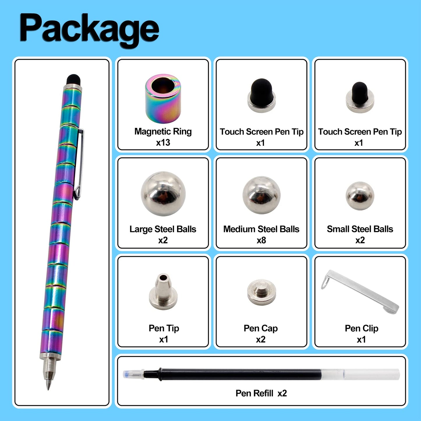 TTzycc Magnetic Pen with 13 Rings — Decompression Fidget Pen for Writing and Stress Relief