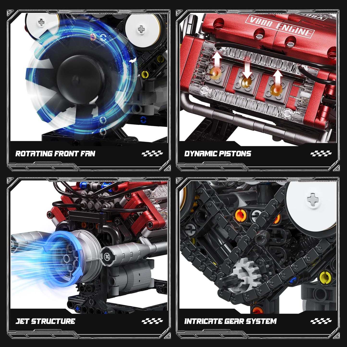 Tuajixz V8 Engine Building Blocks Set – Motorized Model Kit with Moving Pistons and Crankshaft (588 Pcs)