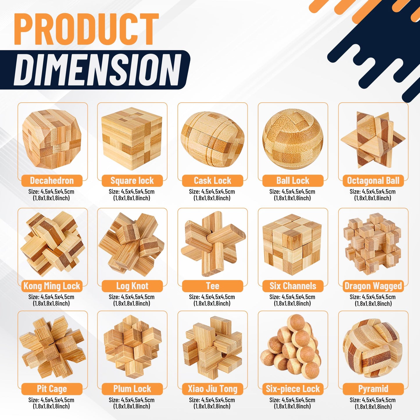 Tuauoe Wooden 9pc 3D Brain Teaser Puzzles for Adults, Teens & Kids