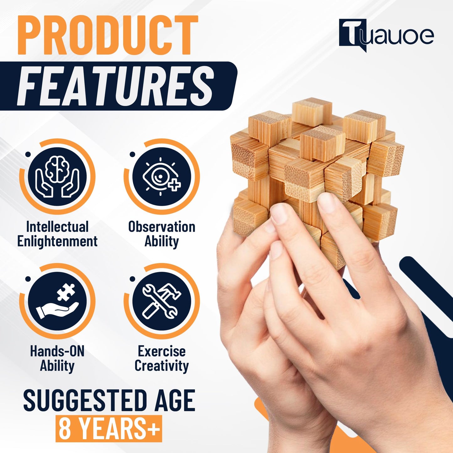 Tuauoe Wooden 9pc 3D Brain Teaser Puzzles for Adults, Teens & Kids