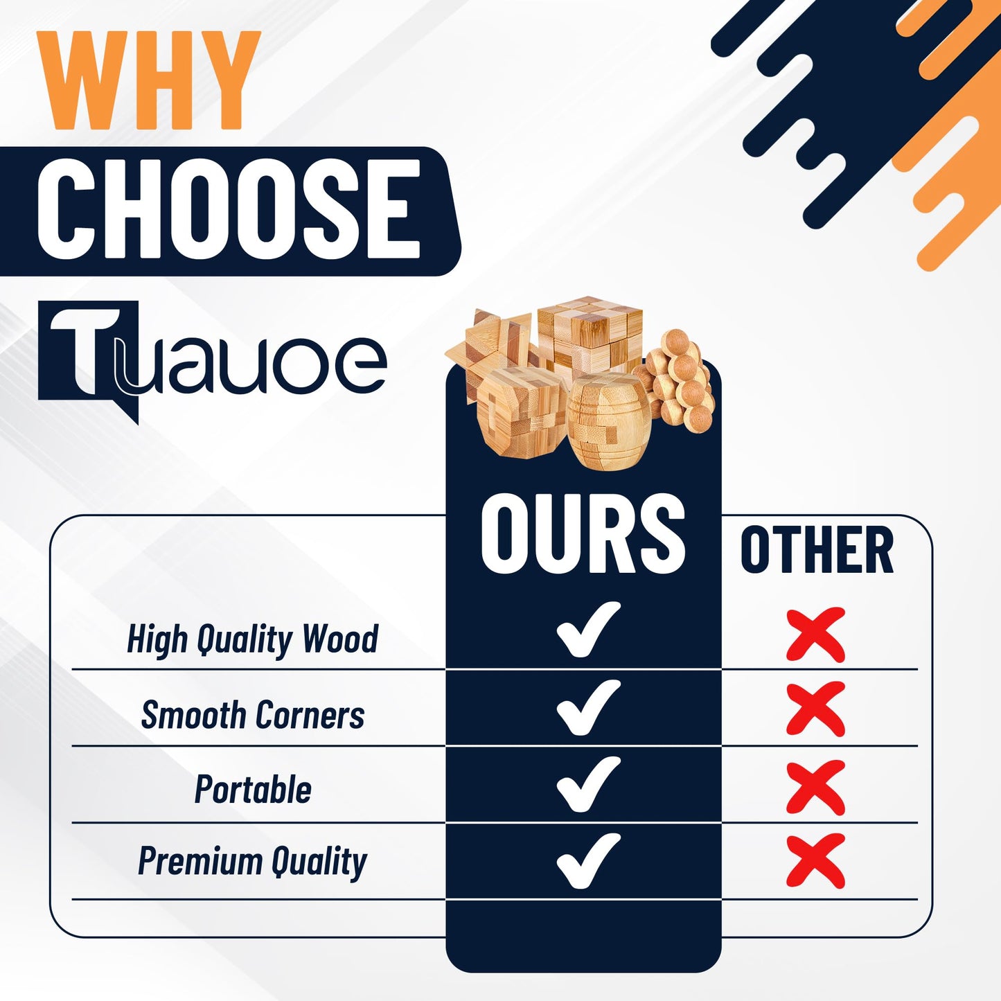 Tuauoe Wooden 9pc 3D Brain Teaser Puzzles for Adults, Teens & Kids