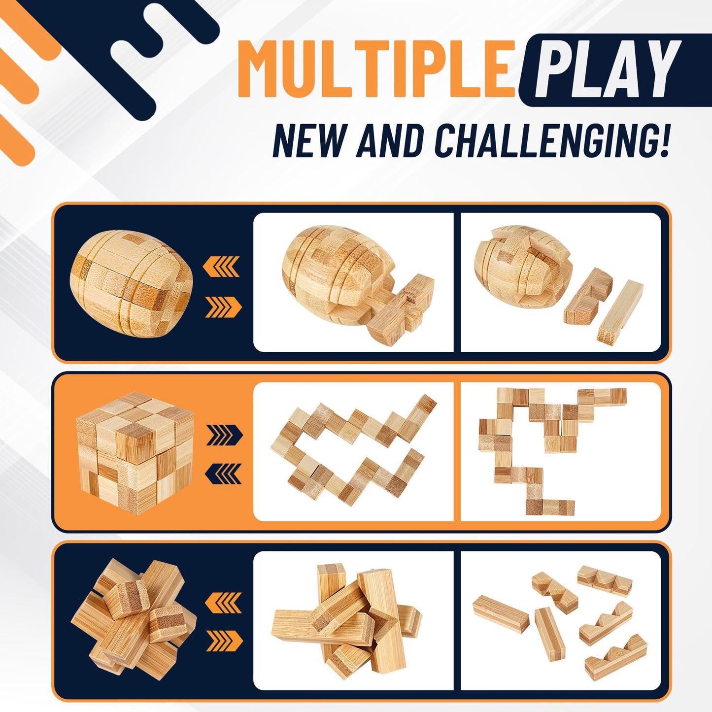 Tuauoe Wooden 9pc 3D Brain Teaser Puzzles for Adults, Teens & Kids