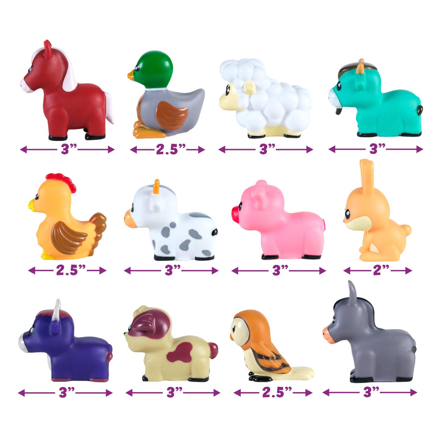 Tub Works Barnyard Mold-Free Bath Toys, 12 Pack | Sealed No-Hole Design, Soft & Floatable