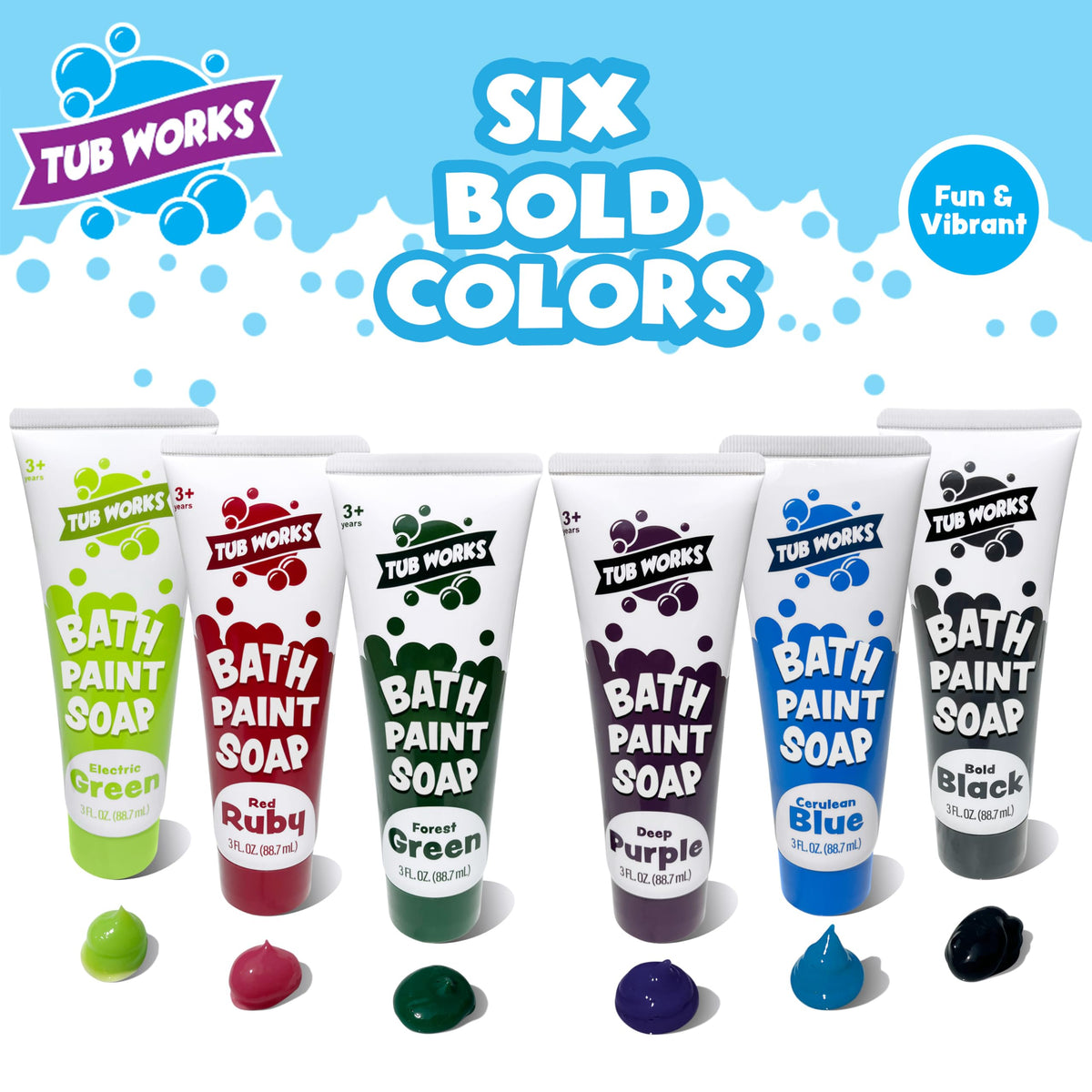 Tub Works Bath Paint Soap 6-Pack – Non-Toxic, Washable Tub Wall Paint for Toddlers | Creative Bath Toy Set