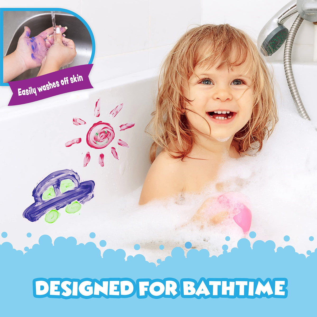 Tub Works Bath Paint Soap 6-Pack – Non-Toxic, Washable Tub Wall Paint for Toddlers | Creative Bath Toy Set