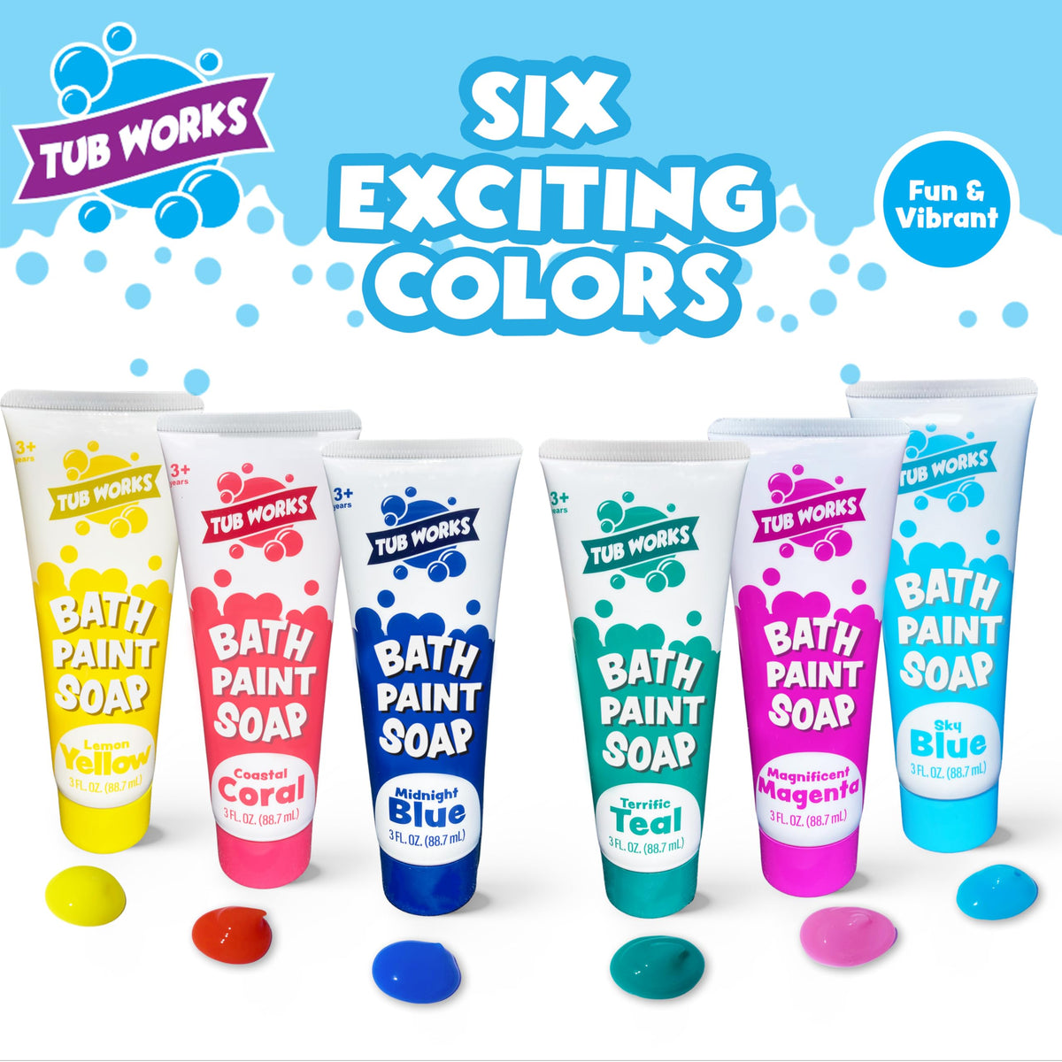 Tub Works Bath Paint Soap 6 Pack — Non-Toxic Bathtub Paint for Kids