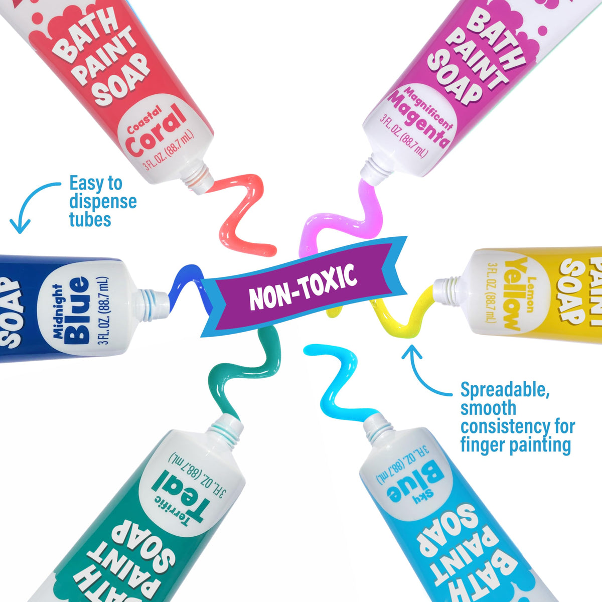 Tub Works Bath Paint Soap 6 Pack — Non-Toxic Bathtub Paint for Kids