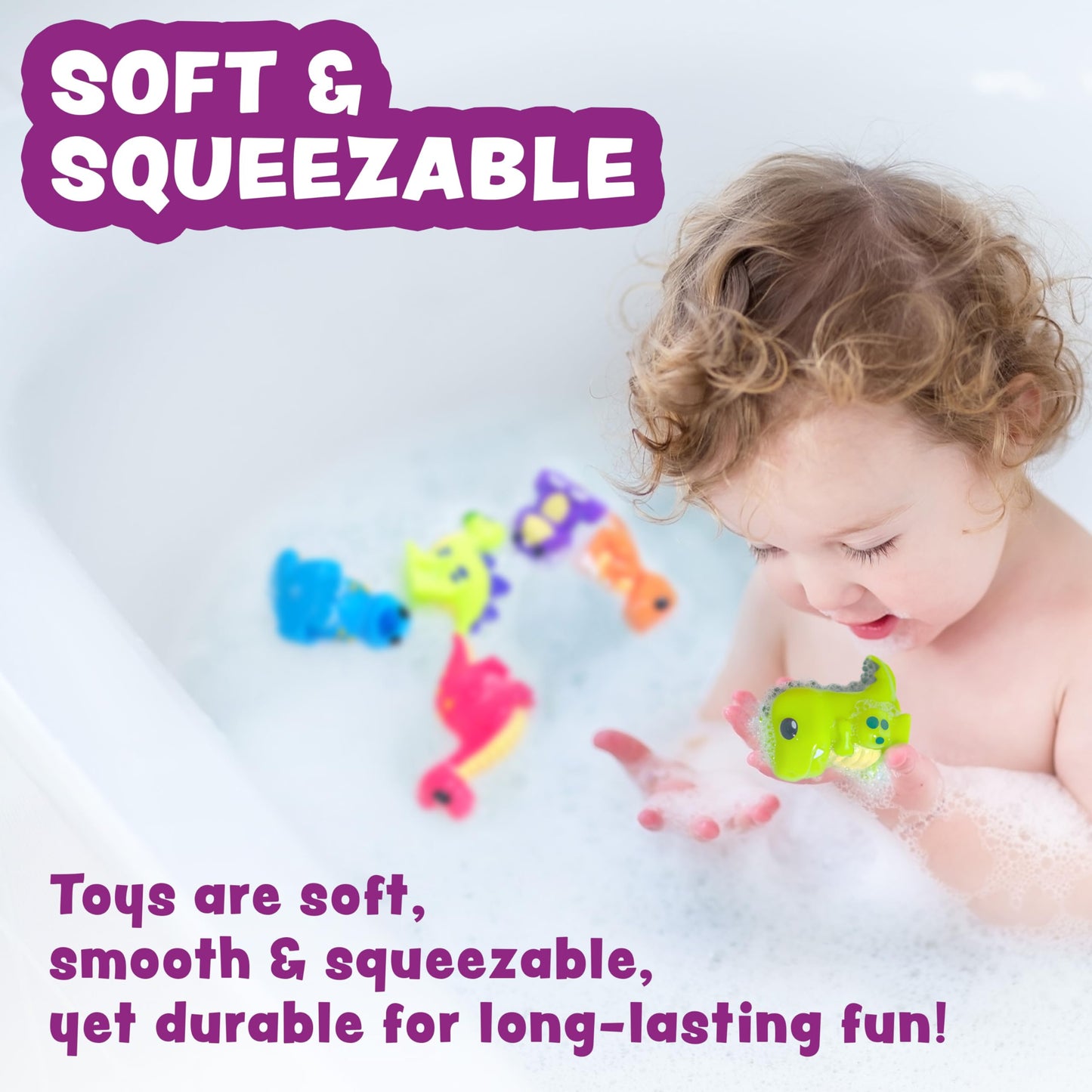 Tub Works Dinosaur Mold Free Bath Toys – 12 Pack | Sealed No-Hole Design Keeps Moisture Out