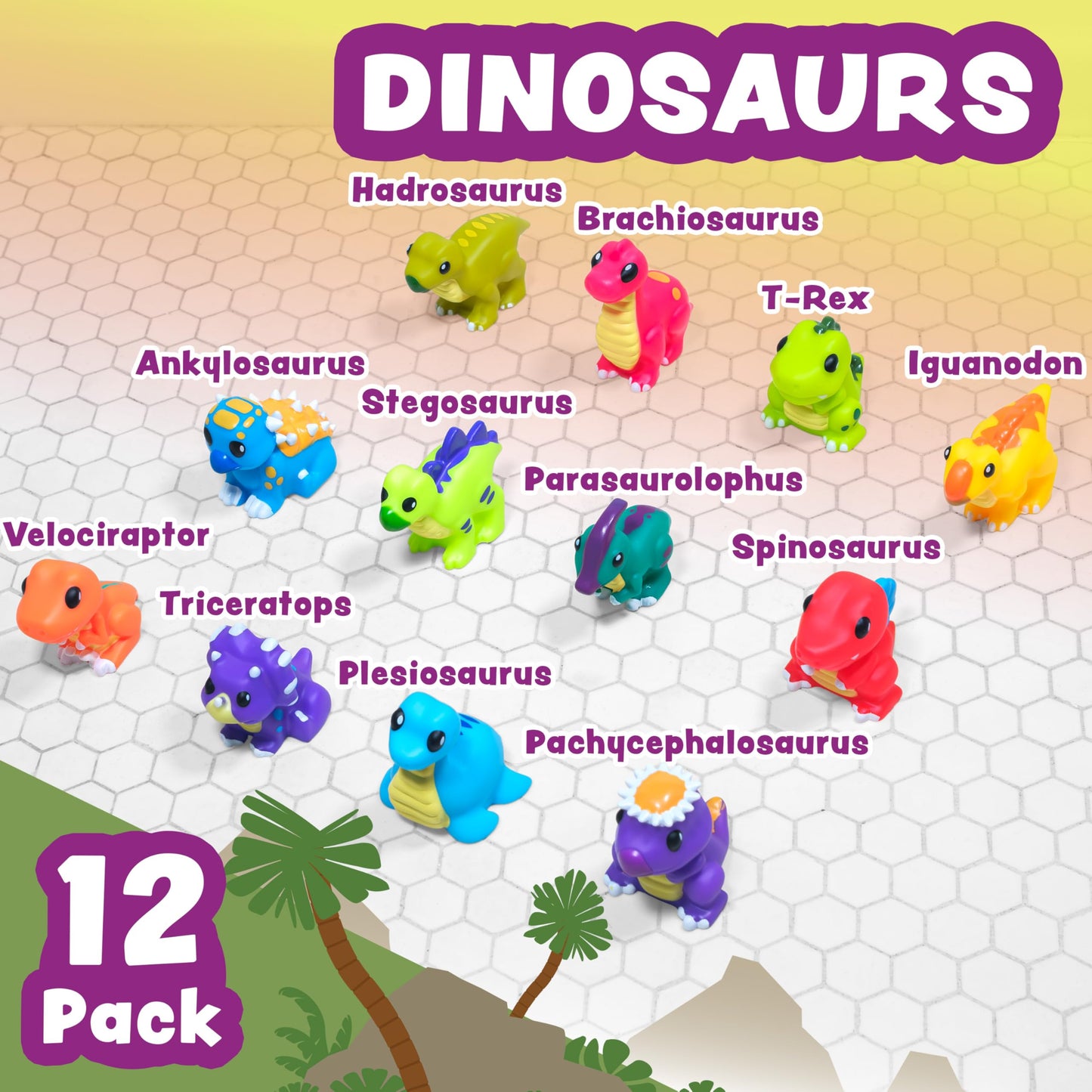 Tub Works Dinosaur Mold Free Bath Toys – 12 Pack | Sealed No-Hole Design Keeps Moisture Out