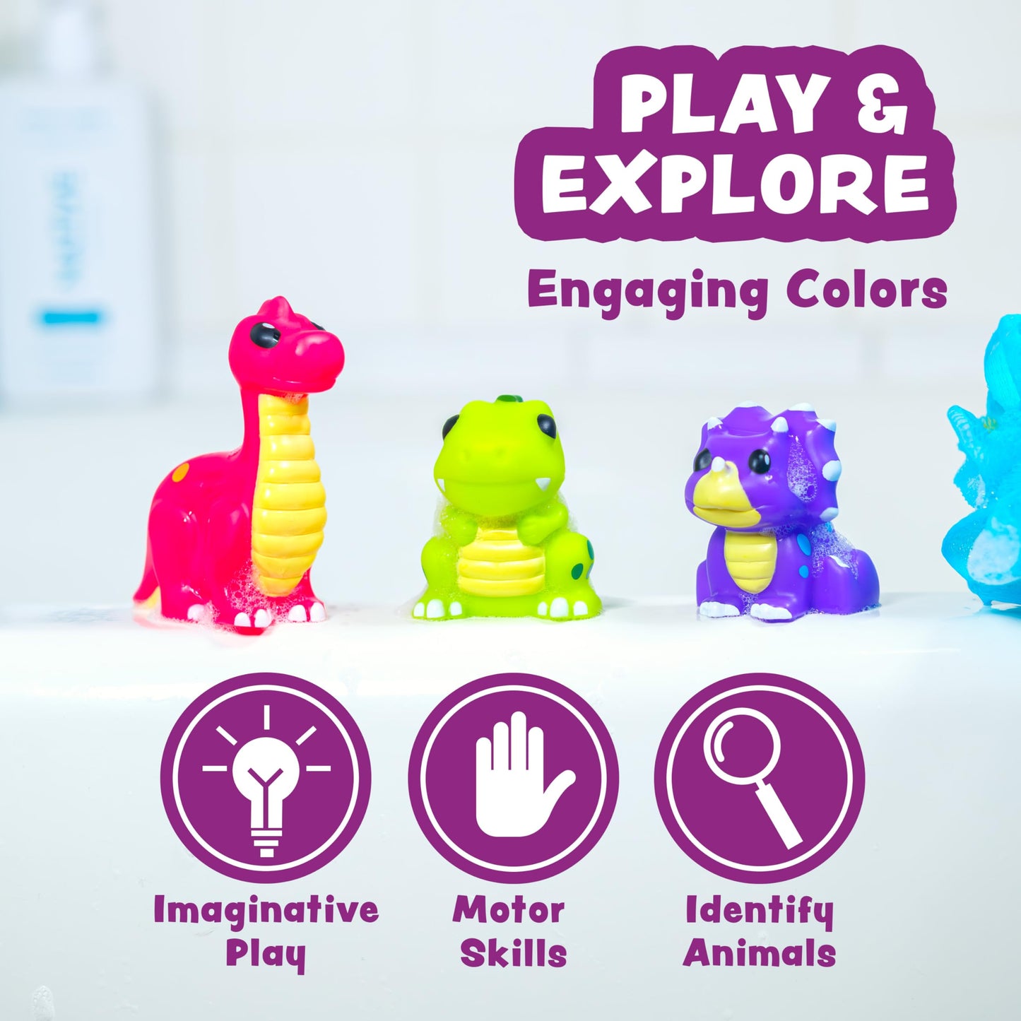 Tub Works Dinosaur Mold Free Bath Toys – 12 Pack | Sealed No-Hole Design Keeps Moisture Out