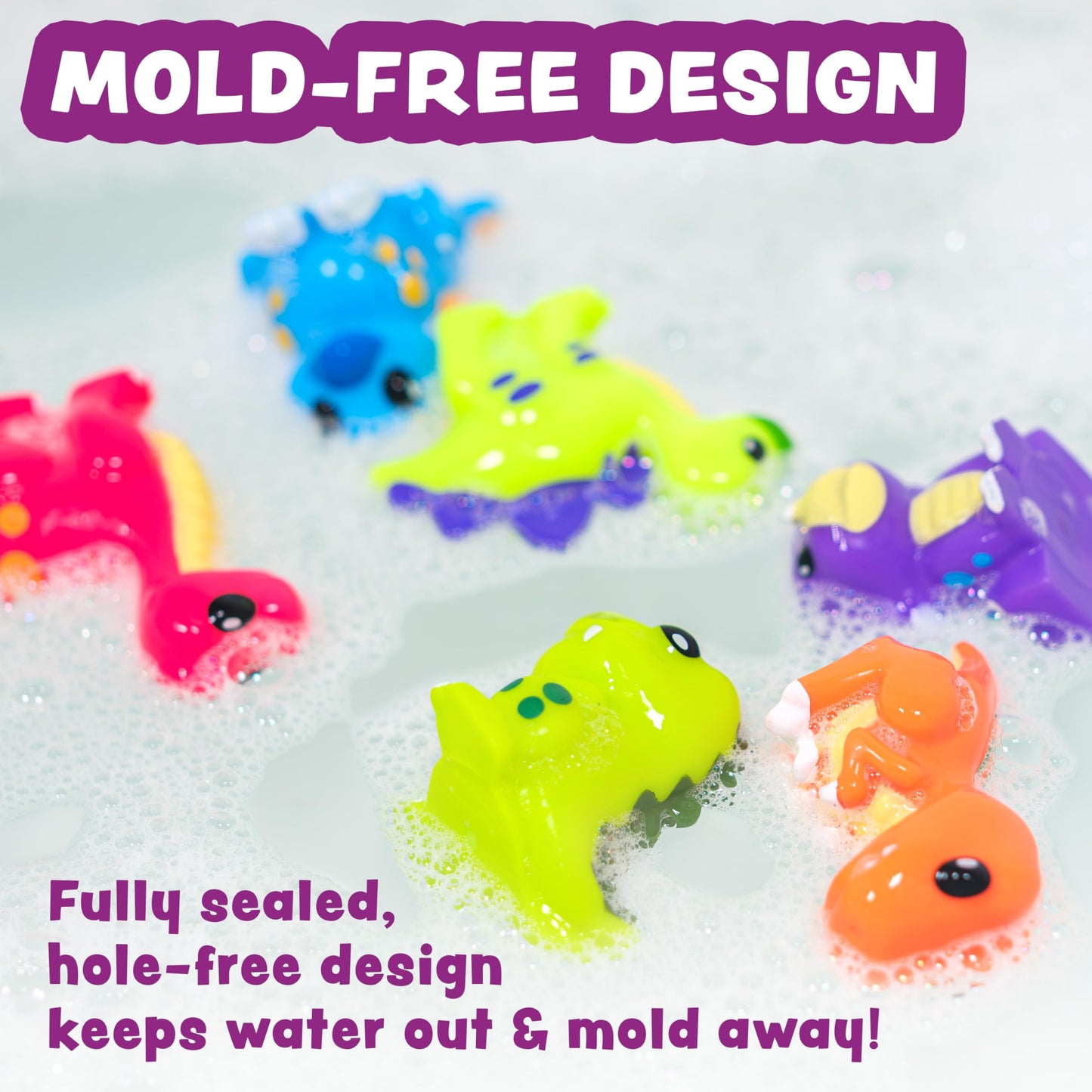 Tub Works Dinosaur Mold Free Bath Toys – 12 Pack | Sealed No-Hole Design Keeps Moisture Out