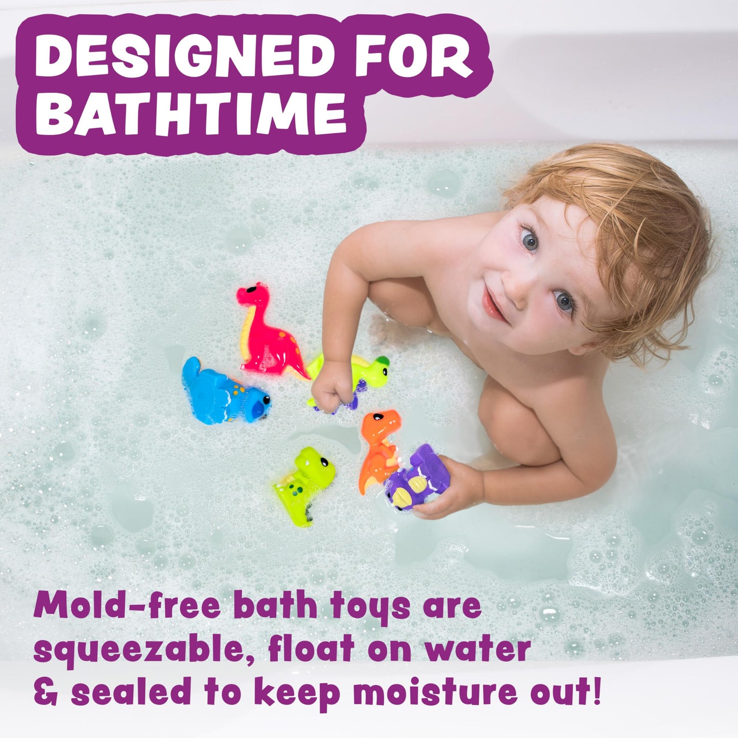 Tub Works Dinosaur Mold Free Bath Toys – 12 Pack | Sealed No-Hole Design Keeps Moisture Out