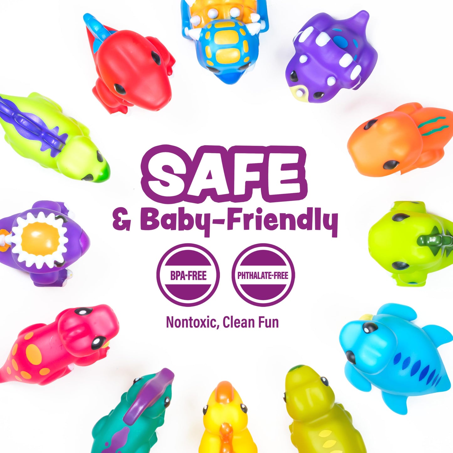Tub Works Dinosaur Mold Free Bath Toys – 12 Pack | Sealed No-Hole Design Keeps Moisture Out