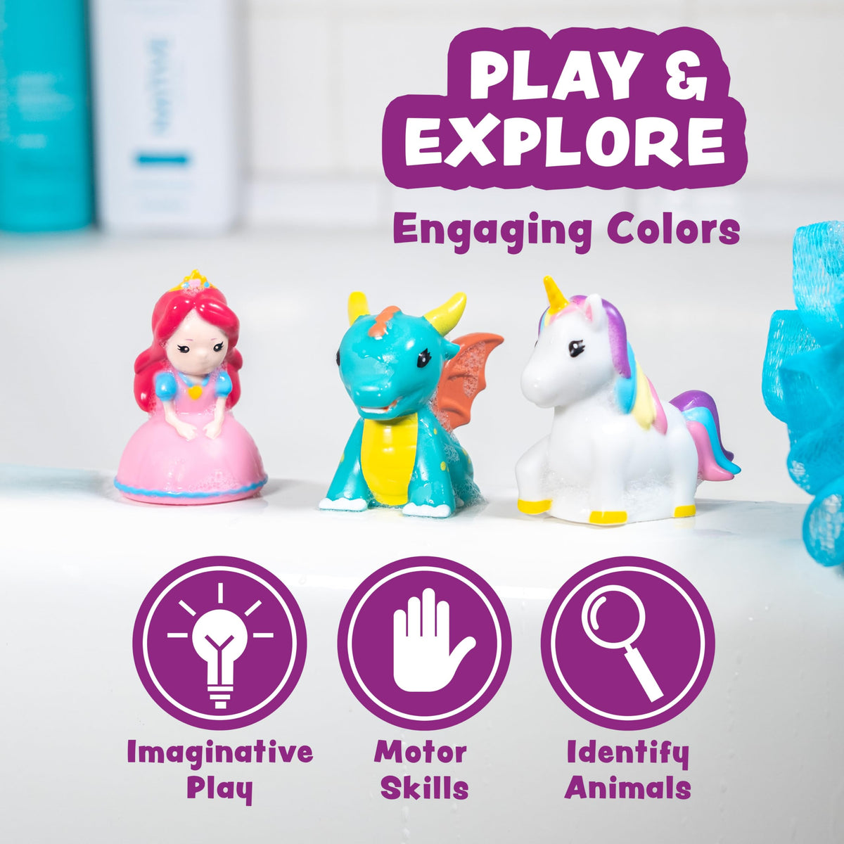 Tub Works® Fantasy Watertight Bath Toys 6 Pack | Sealed No-Hole Design • Soft & Squeezable Unicorn Fun