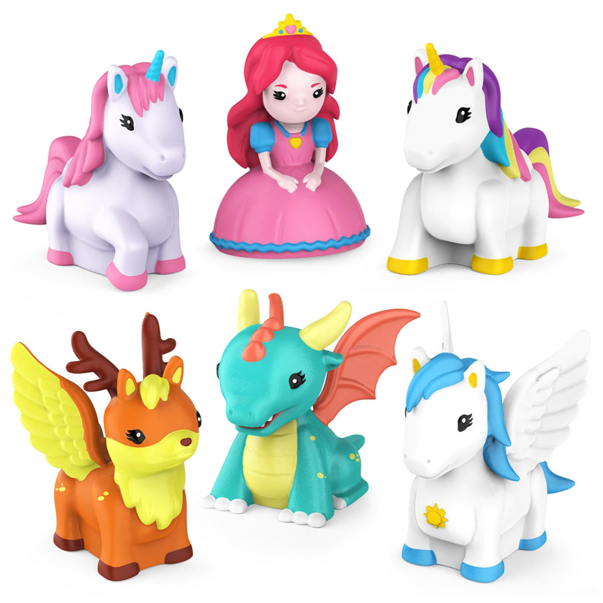 Tub Works® Fantasy Watertight Bath Toys 6 Pack | Sealed No-Hole Design • Soft & Squeezable Unicorn Fun