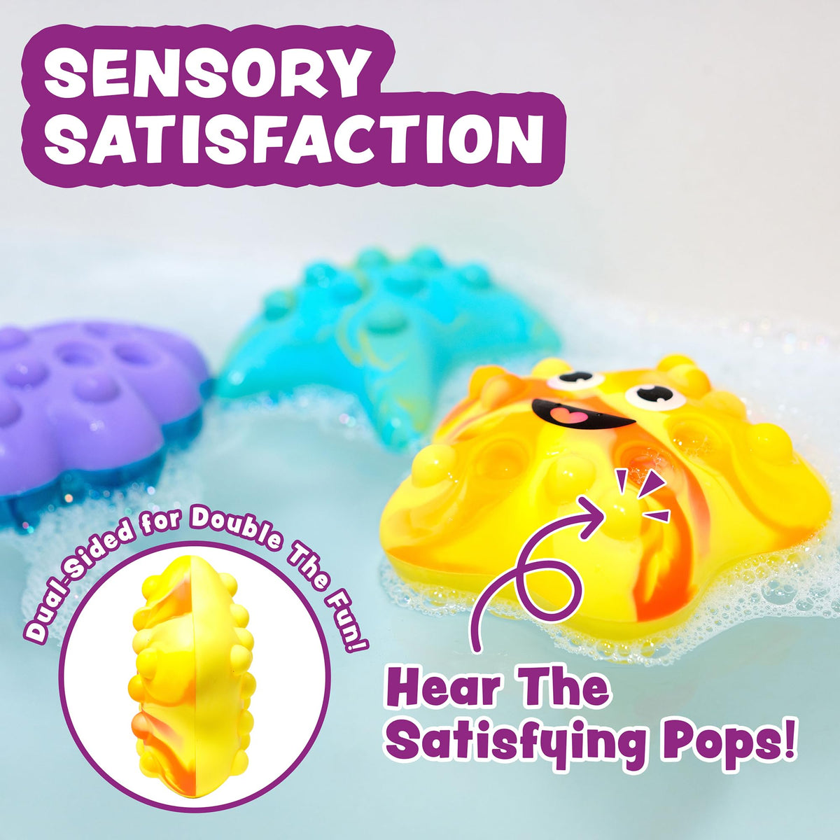 Tub Works Tub Poppers 3-Pack Bath Toys – Push, Poke & Pop It Fidget Fun