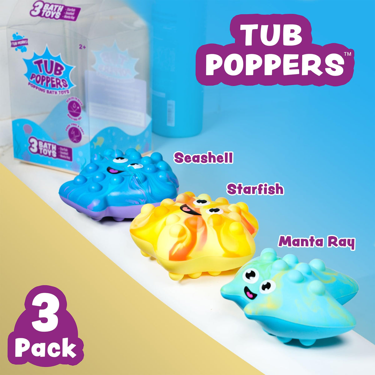Tub Works Tub Poppers 3-Pack Bath Toys – Push, Poke & Pop It Fidget Fun